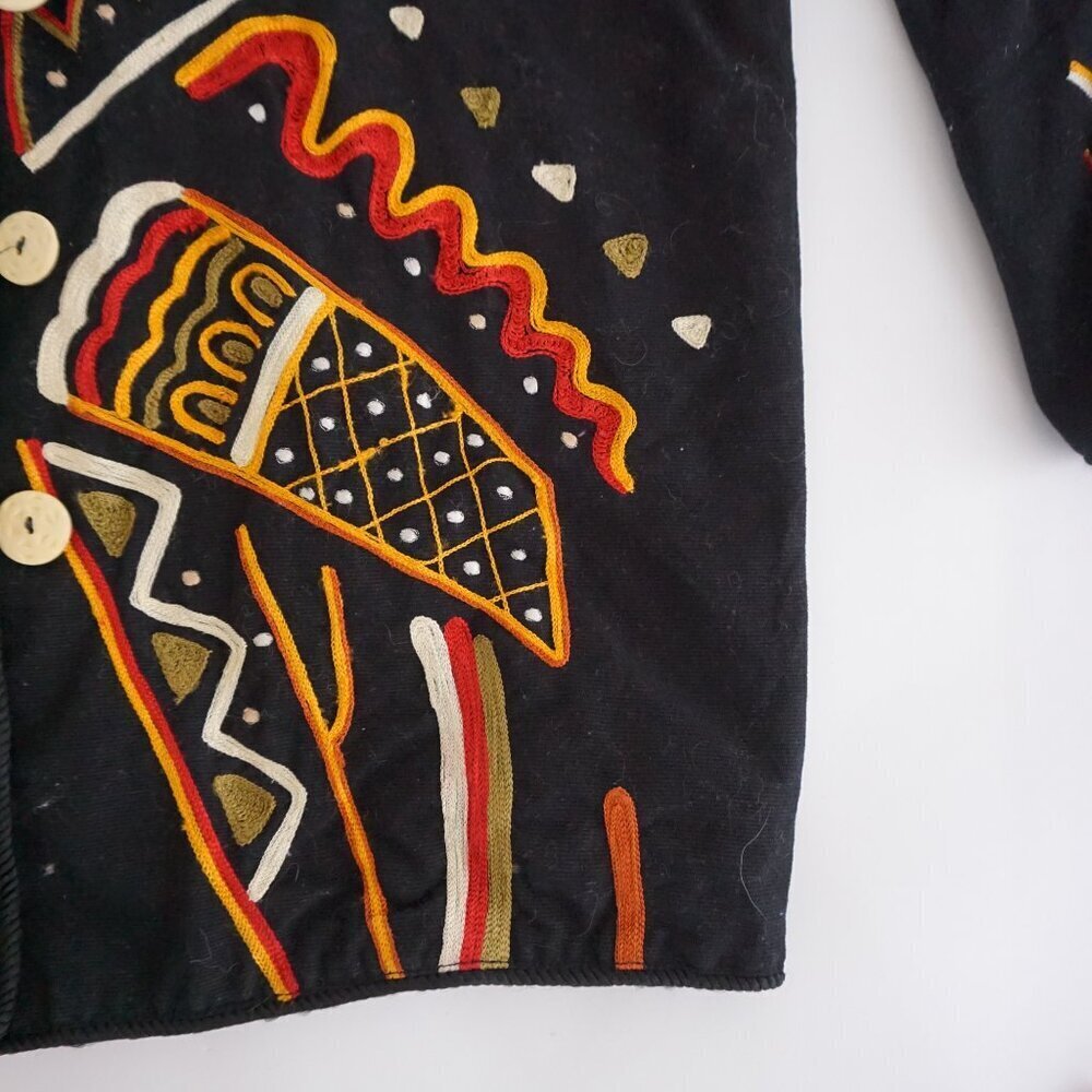 Vintage Indigo Moon Embroidered Black Jacket Boho Artsy Eclectic Grandmacore L - Picture 4 of 10